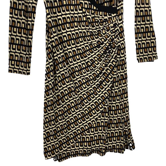 Frank Lyman Tan & Black Fixed Wrap Style Geometric Flattering Jersey Dress US 12 - Picture 3 of 9